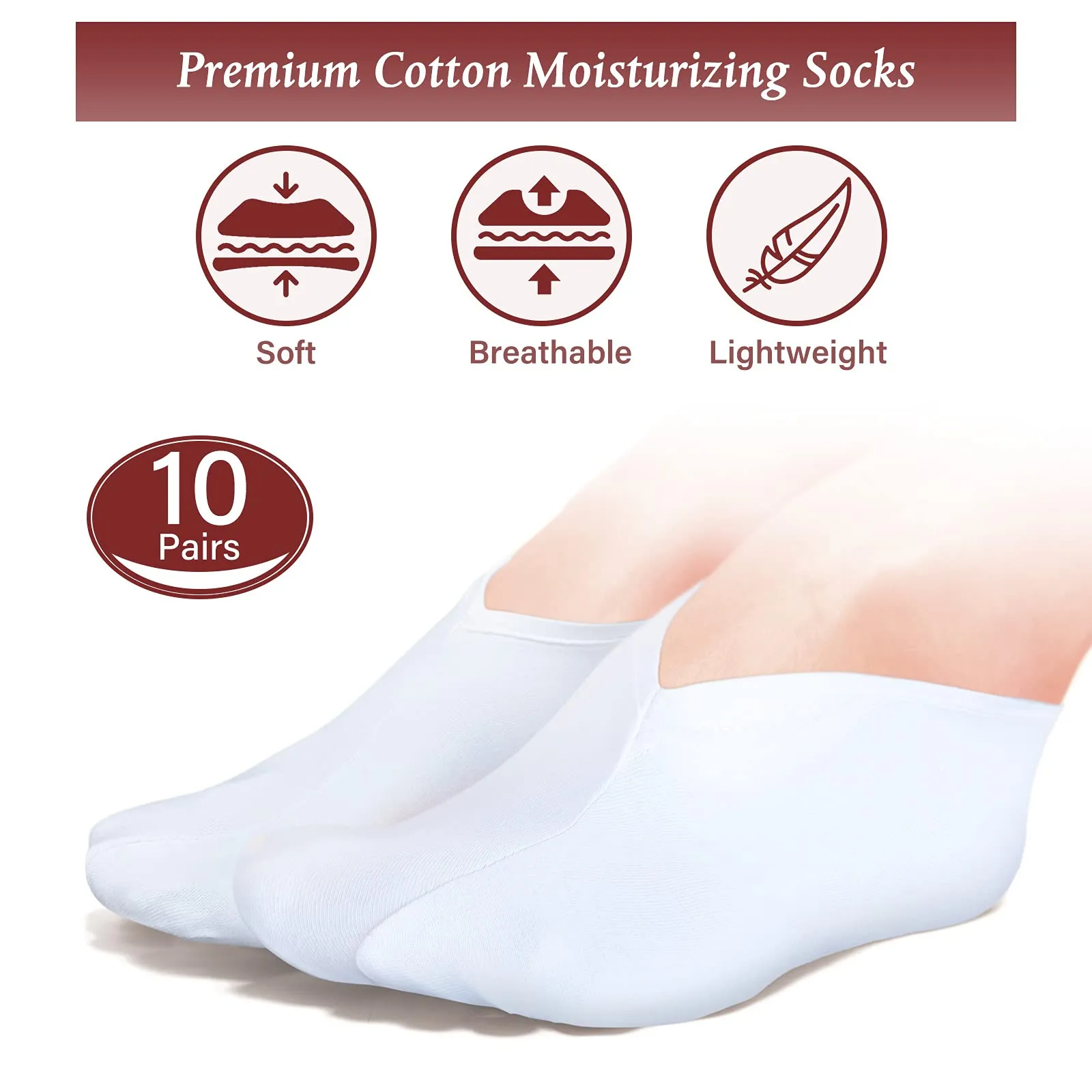 10 Pairs Moisturizing Socks Overnight, Spa Socks for Dry Feet, Moisture Enhancing Socks, Cosmetic Moisturizing Socks for Women and Men, White