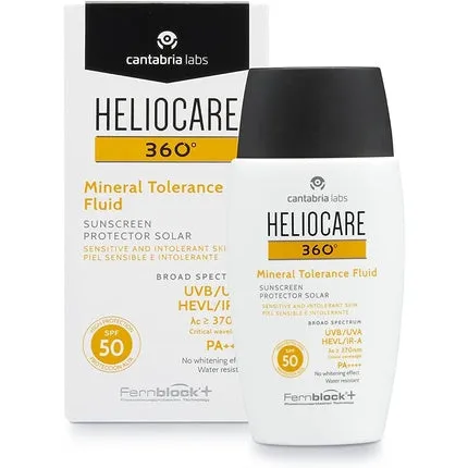 360 Mineral Tolerance Fluid Spf50 50ml Mineral Face Sunscreen Hypoallergenic Sun Protection Silky Clear Finish ,Heliocare