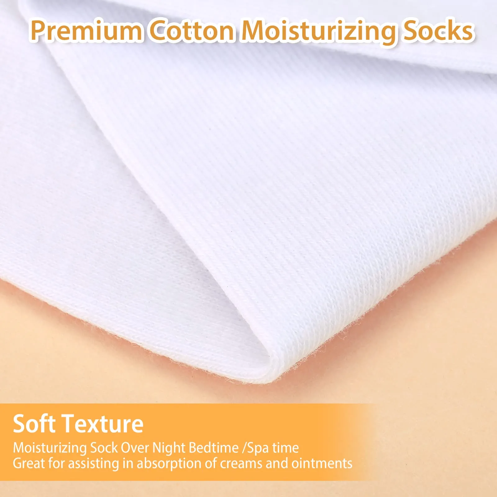 5 Pairs Moisturizing Socks Set, Thin Foot Spa Socks Cotton Moisture Enhancing Socks Cosmetic Socks for Dry Feet, Hard Cracked Heels, Calluses, Cuticles, Rough Skin, White, 8.26 in