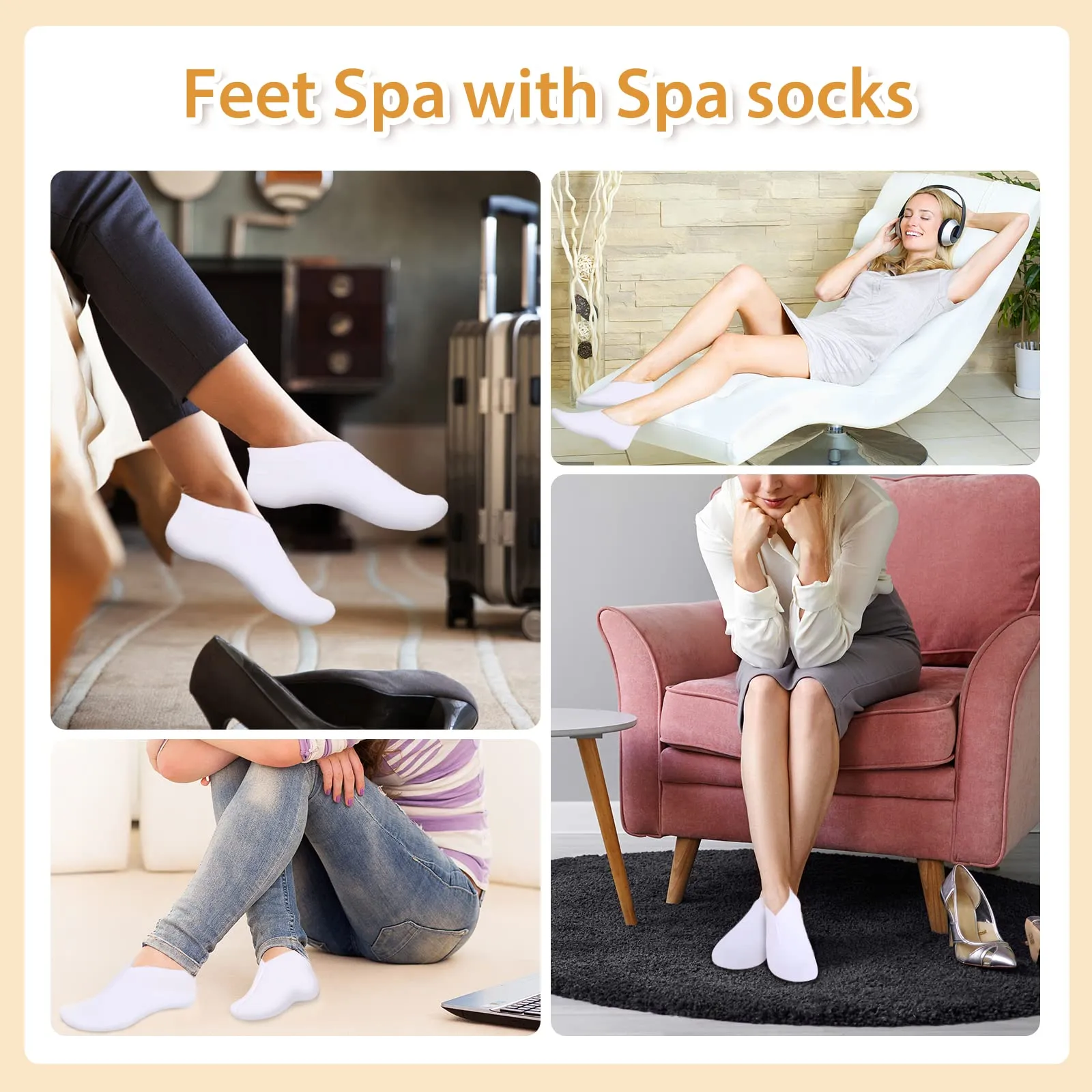 5 Pairs Moisturizing Socks Set, Thin Foot Spa Socks Cotton Moisture Enhancing Socks Cosmetic Socks for Dry Feet, Hard Cracked Heels, Calluses, Cuticles, Rough Skin, White, 8.26 in