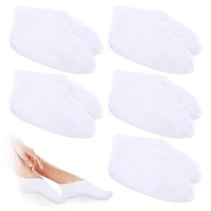 5 Pairs Moisturizing Socks Set, Thin Foot Spa Socks Cotton Moisture Enhancing Socks Cosmetic Socks for Dry Feet, Hard Cracked Heels, Calluses, Cuticles, Rough Skin, White, 8.26 in