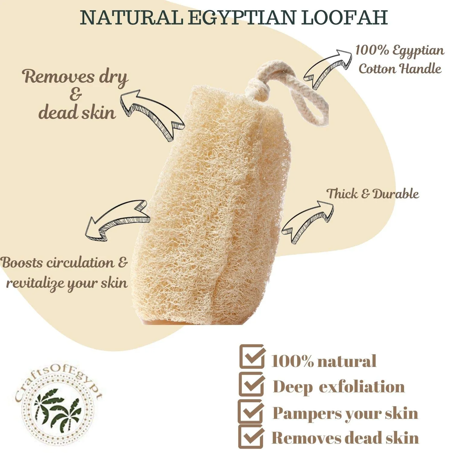 All Natural Loofah Sponge, Pack of 1 Real Egyptian Bath & Shower Exfoliating Loofa Scrubber Sponges for Face, Back & Body, Eco Friendly, No Toxic Chemicals, 6" x 6" by Crafts of Egypt Set of 1