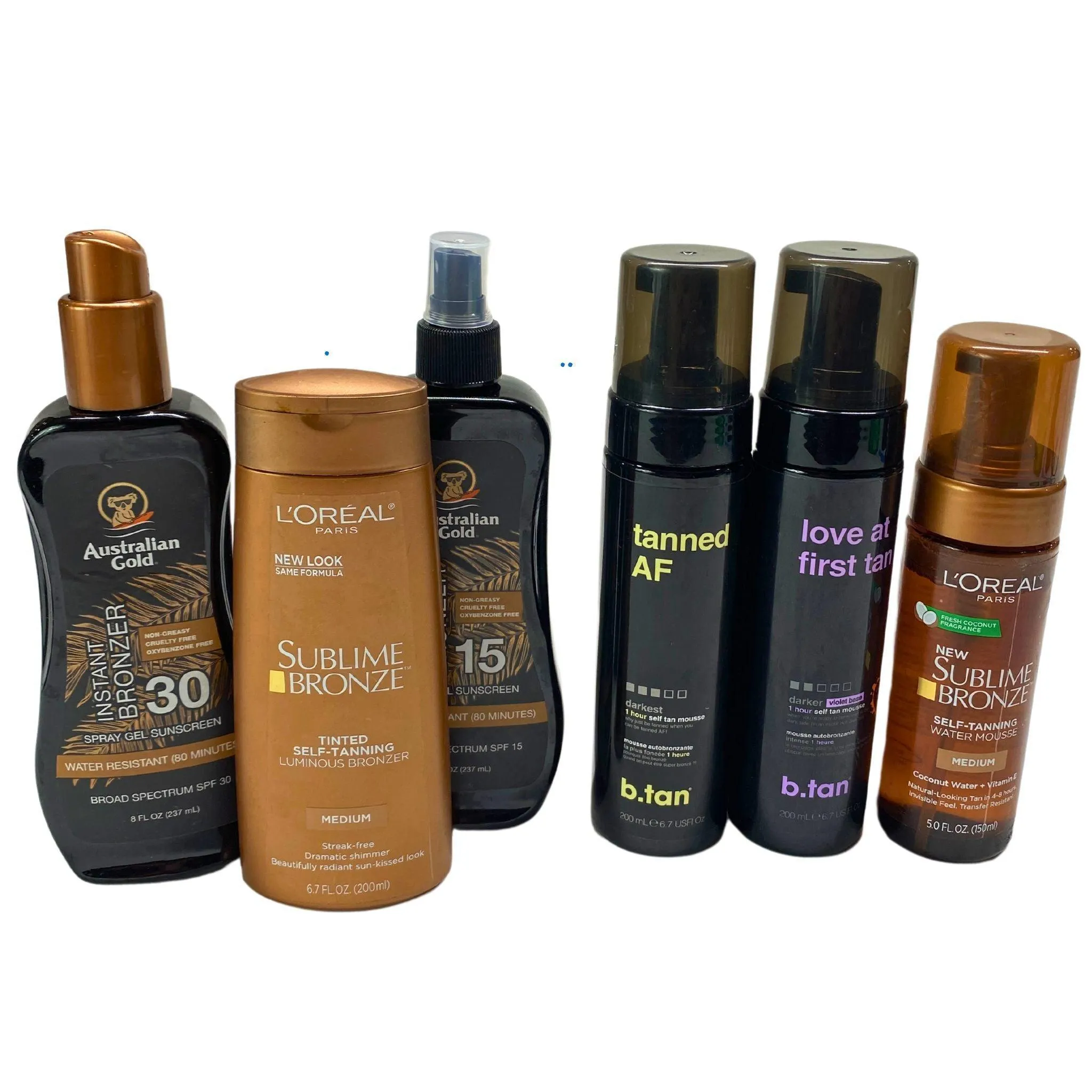 Assorted Sunscreen  and Self-Tanning  Australian Gold 30 50, L'oreal sublime Bronze Tinted (32 Pcs Lot)