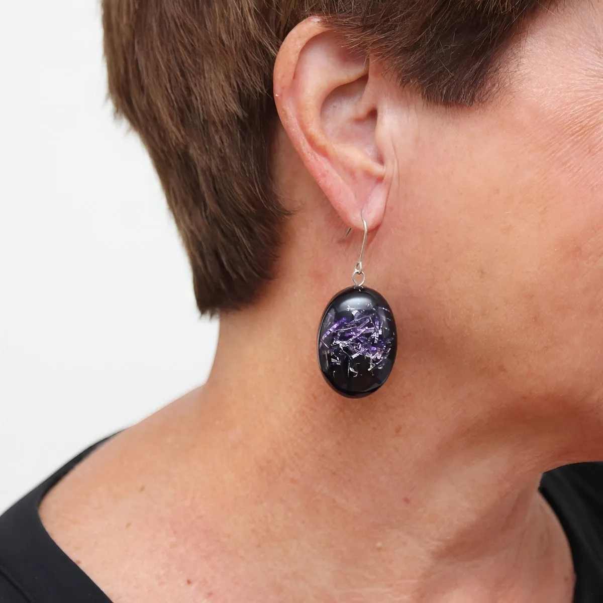 Deep Purple Speckled Oval Thea Earring