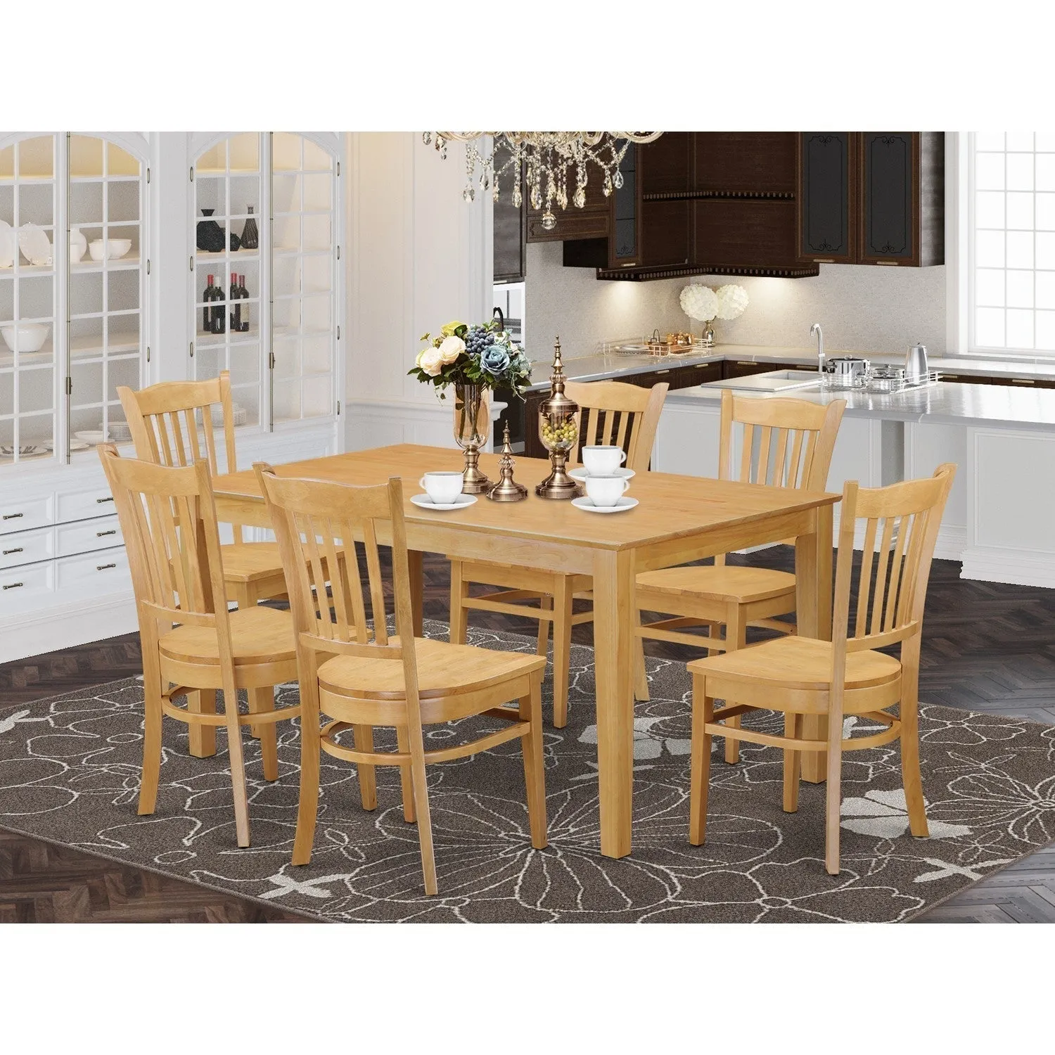 East West Furniture CAGR7-OAK-W 7 Piece Kitchen Table Set Consist of a Rectangle Dining Table and 6 Dining Chairs, 36x60 Inch, Oak