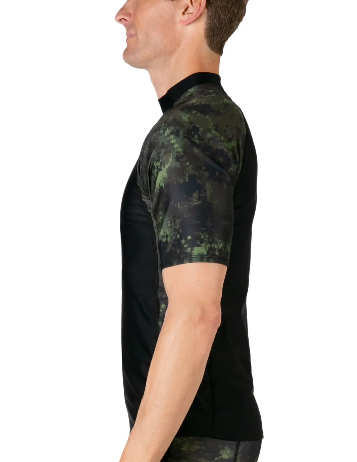 Men's  Swim Performance Short Sleeve Rash Guard - Black / Green Camo