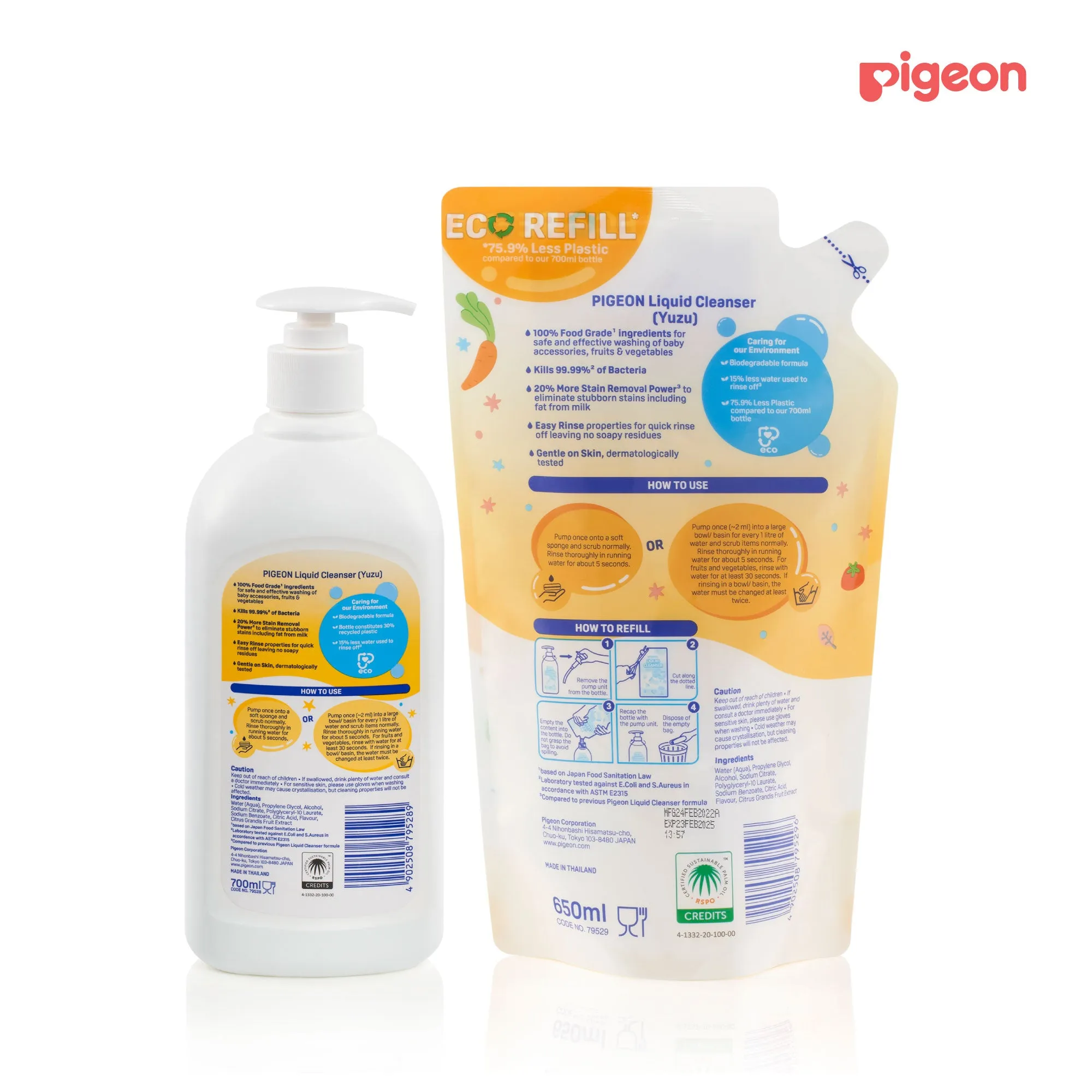 Pigeon Liquid Cleanser Yuzu 700ml   650ml(Refill) [Bundle Pack]