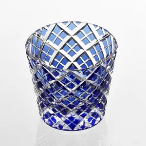 [SAKE CUP] LAYERED BAMBOO FENCE (BLUE) | EDO KIRIKO | KAGAMI CRYSTAL